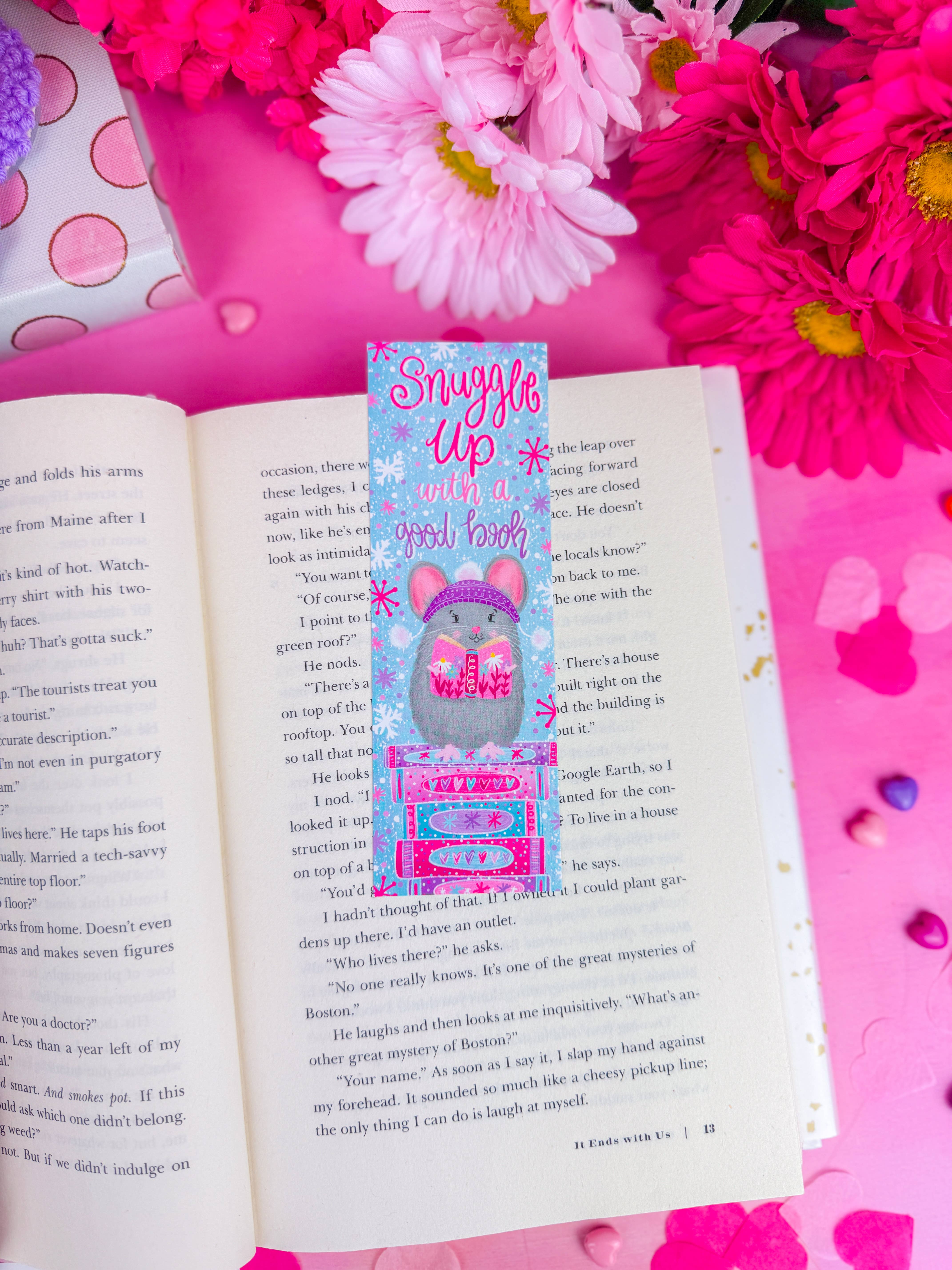 Emily Cromwell Designs - Wholesale Bookmark - Snuggle Up With a Good Book Winter Mouse Bookmark1