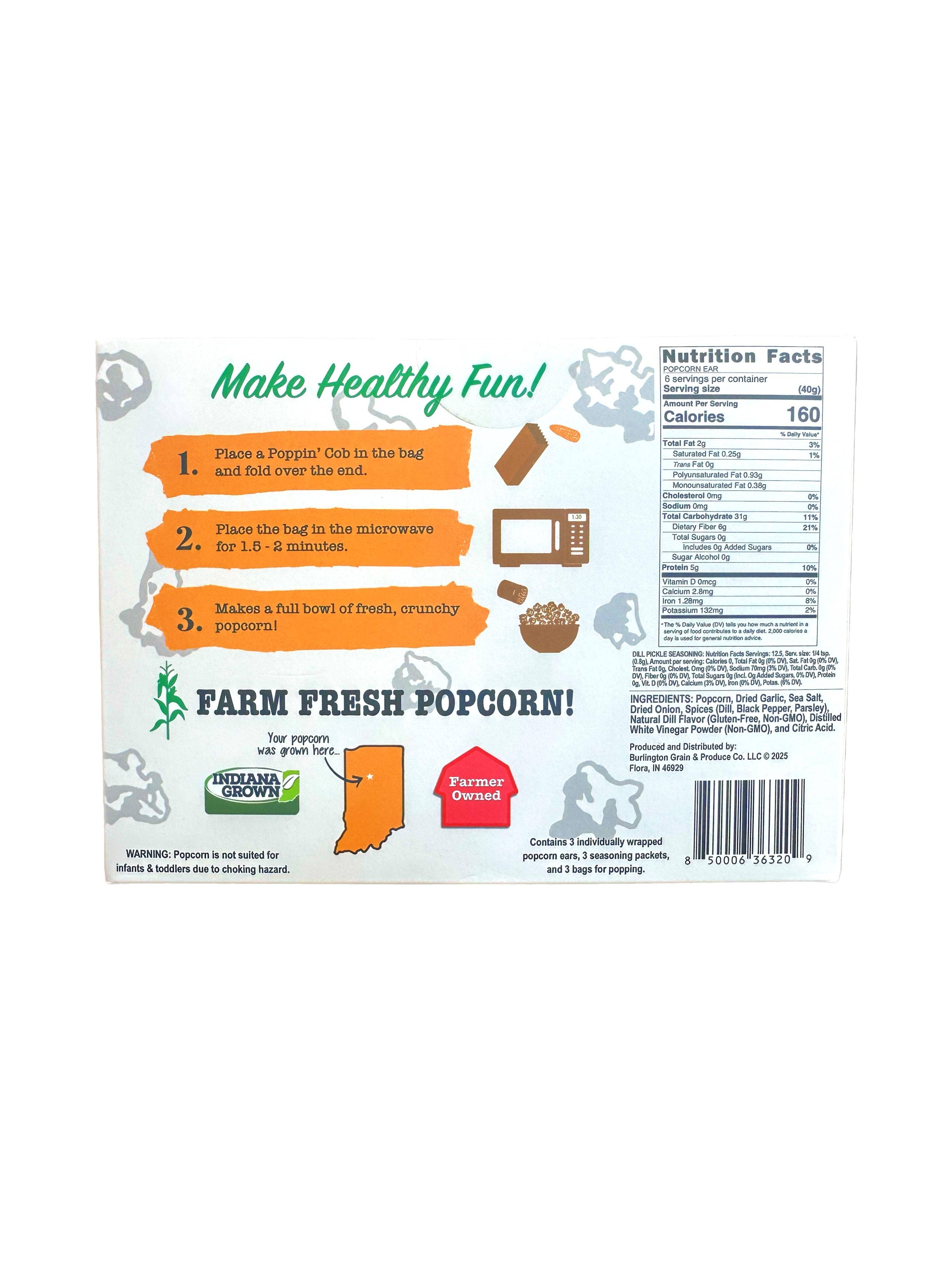 Poppin' Cobs Popcorn - Wholesale Popcorn - Dill Pickle - 3 pack of Microwave Popcorn on the Cob 1