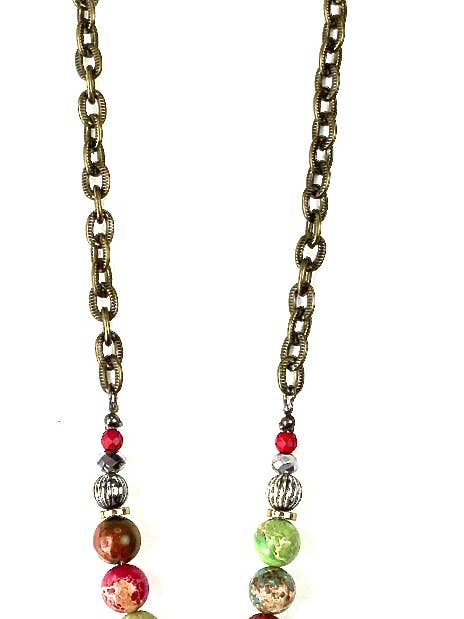 LS097 NK-Beaded w/Chain & LG.Peace Sign Pendant for wholesale by Lost & Found Trading