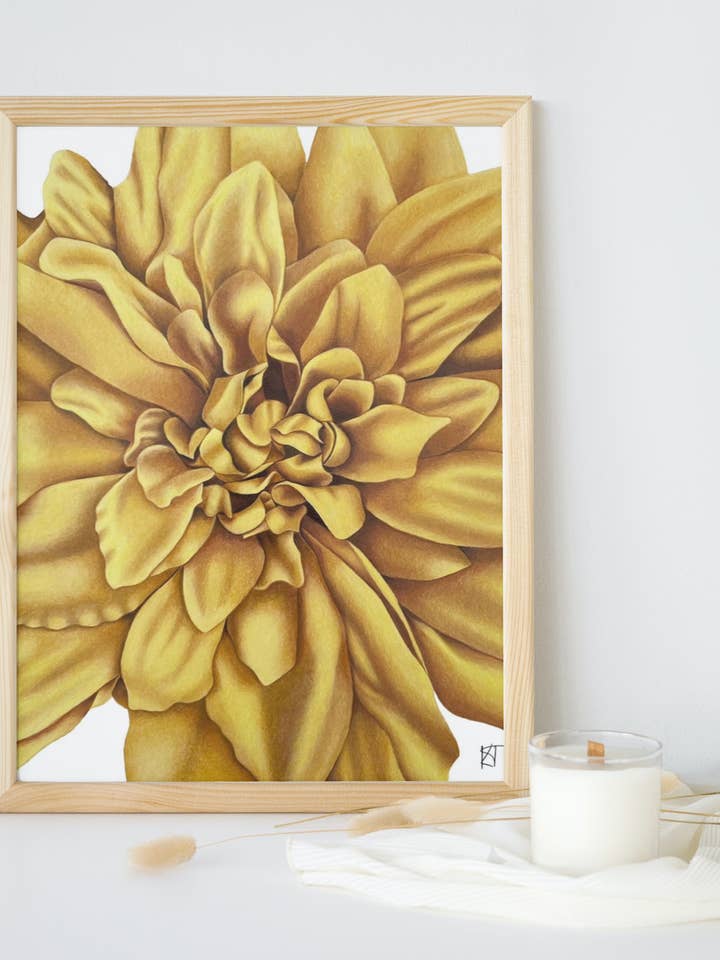 Yellow Flower, Wall Art, Wall Decor, Fine Art, Flowers, Flower Prints, Flower Art, Colored Pencil Art, Printable Wall Art for wholesale by Kelsey Telek Art, LLC.