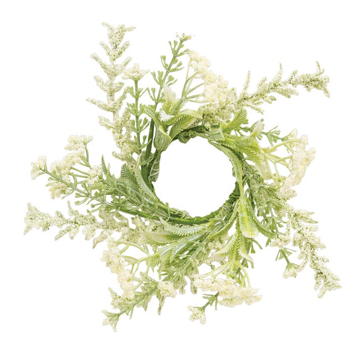 Delicate Cream Astilbe & Lace Candle Ring - 2" for wholesale by Saybrook Lane