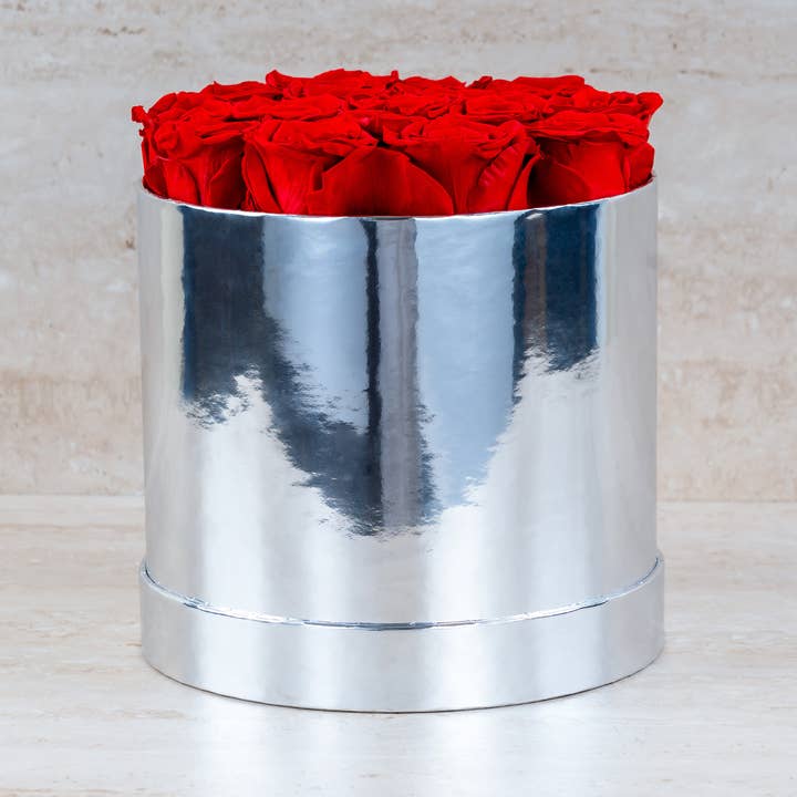 16 Roses In Chrome Box for wholesale by Lasting Brilliance