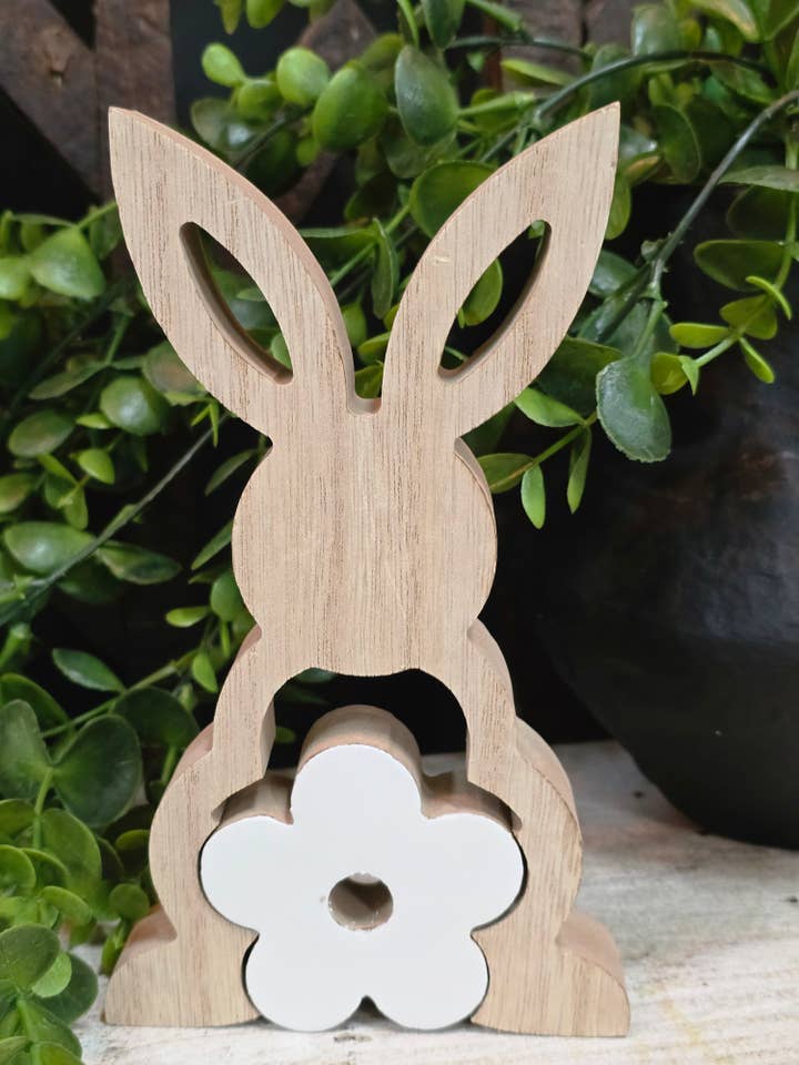 Bunny with Enamel Flower Cutouts 3D 7in for wholesale by Wholesale Home Decor
