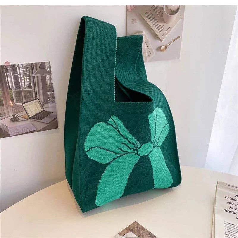 FurDecoration - Wholesale Tote Bag - Women's - Small Contrast Color Soft Openning Knitted Wrist Bag Handbag1