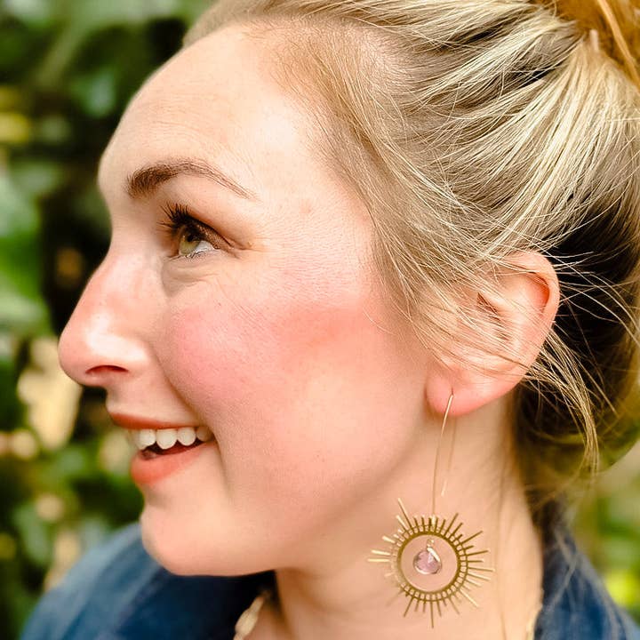 Moxie Collective (formerly Atonement Design) - Wholesale Dangle Earrings - Brass Sunburst Earrings in Lilac3