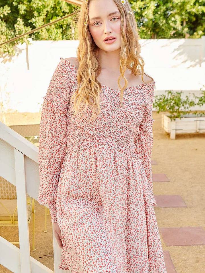 SNYGG BLOMMIG SMOCKINGDETALJ MINIKLÄNNING för wholesale av mittoshop