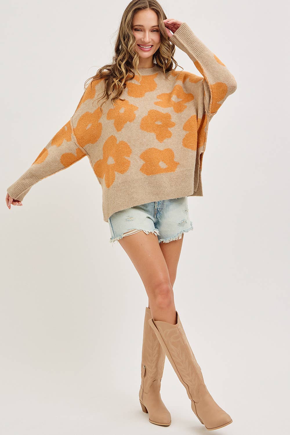 Sweet Lovely by Jen - Wholesale Knit Sweater - Women's - FLORAL LOOSE FIT SWEATER KNIT35