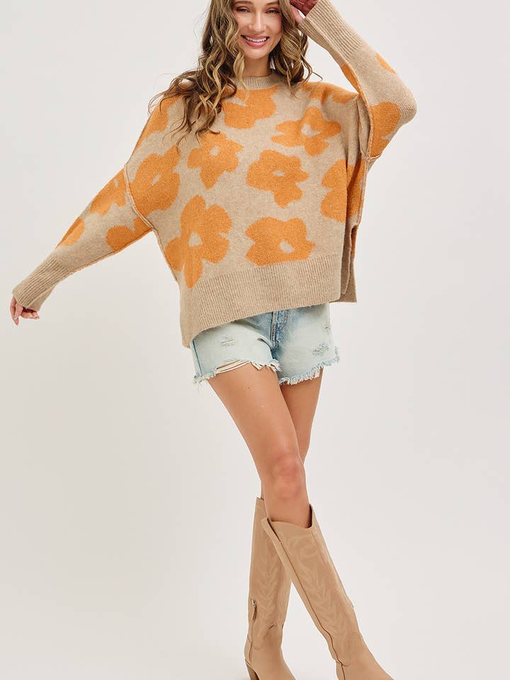 Sweet Lovely by Jen - Wholesale Knit Sweater - Women's - FLORAL LOOSE FIT SWEATER KNIT35