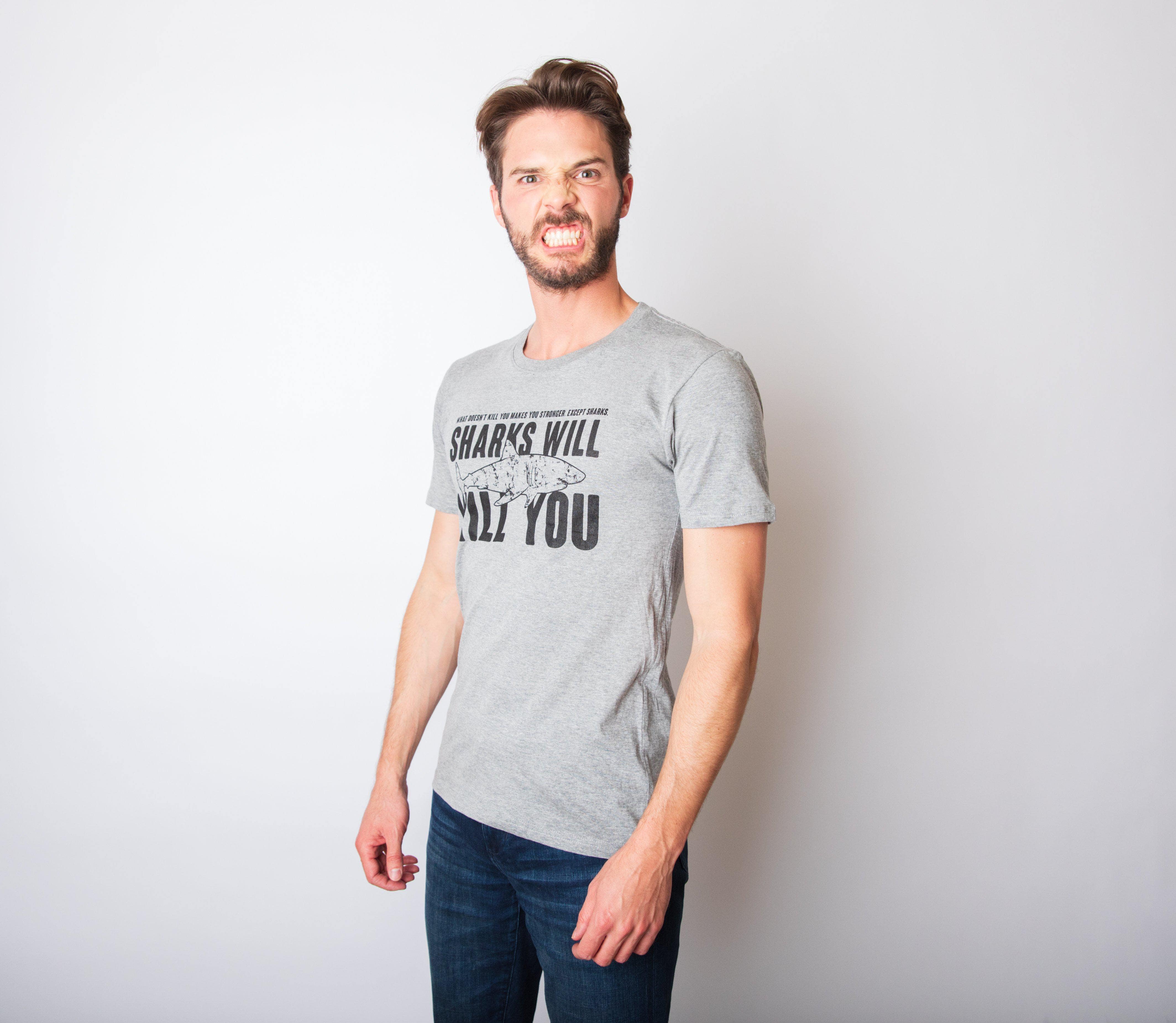 Crazy Dog T-Shirts - Wholesale Shirt - Men's - Sharks Will Kill You Men's Tshirt Shark Week Graphic Tee3