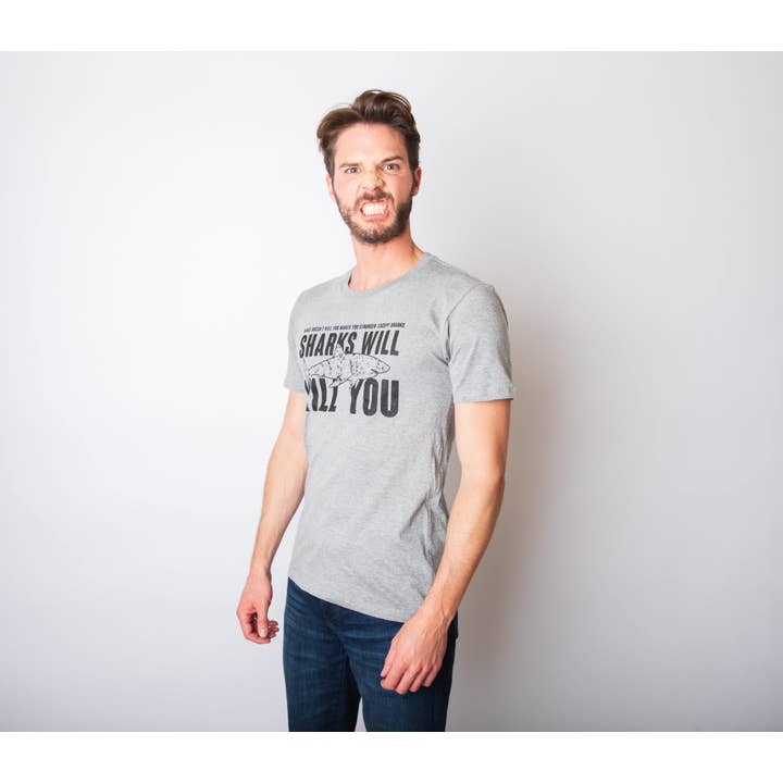 Crazy Dog T-Shirts - Wholesale Shirt - Men's - Sharks Will Kill You Men's Tshirt Shark Week Graphic Tee3