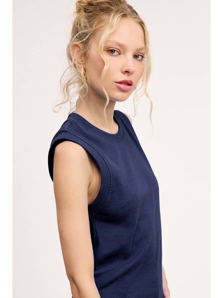 La Miel - Wholesale Tank Top - Women's - HUT7340-Stretchy Basic Ribbed Sleeveless Crew Neck Top21