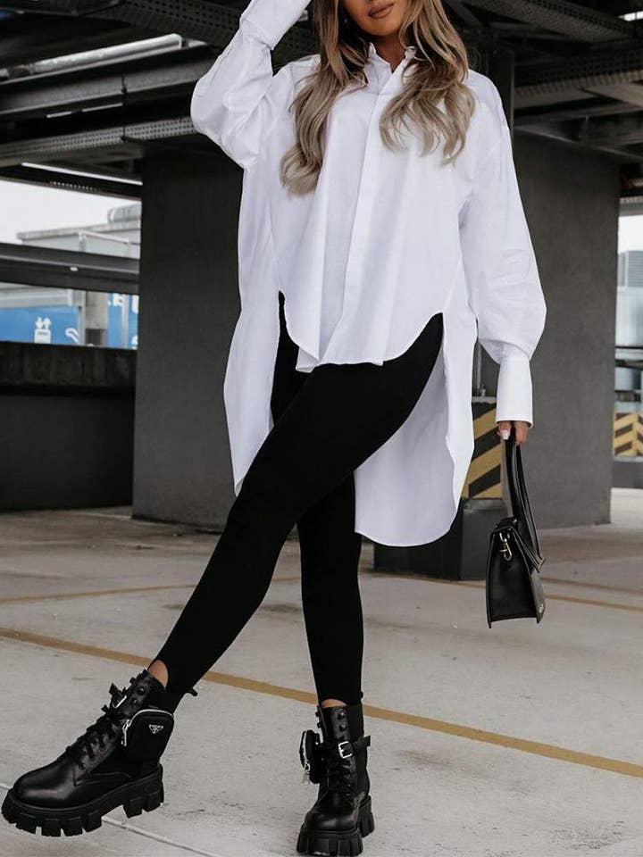 WHITE high low split hem lantern sleeve top for wholesale on Faire