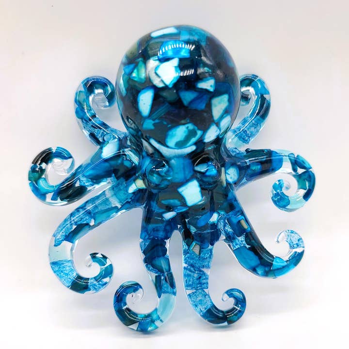 Slightly Askew Art - Wholesale Decorative Tabletop Object - Eco-Friendly Epoxy Resin Octopus with Crushed Sea Shells8