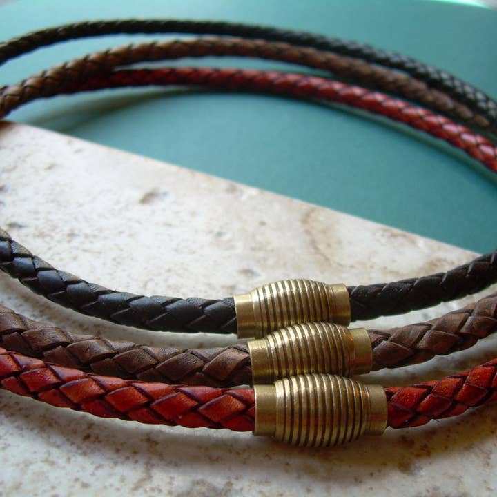 Urban Survival Gear USA – wholesale Jewellery – Men's – Magnetic Clasp Braided Leather Necklace, Leather Necklace, Mens Necklace, Mens Jewelry, Mens Gift, Gift for Him, Leather Jewelry, His1