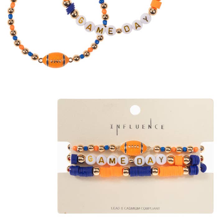 Designature New York - Wholesale Beaded Bracelet - Football Enamel Game day Beaded Stretch Bracelet