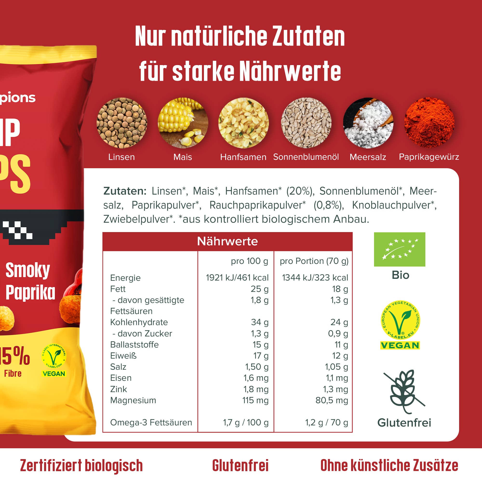 Hempions - Wholesale Puffed Snack - Organic Hemp Flips Smoky Paprika 70 g - Gluten-Free Snack3