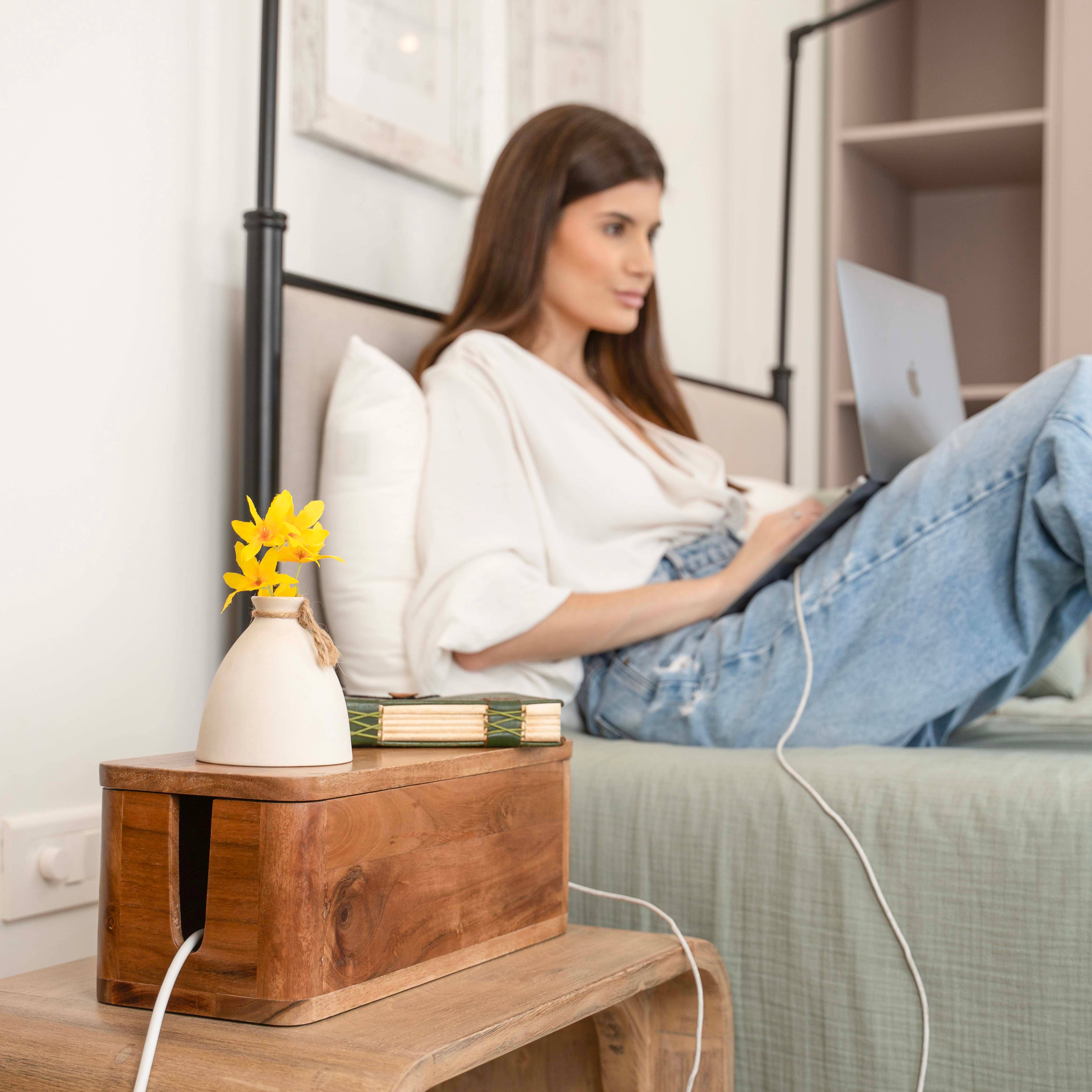 LuxeDesigns Co LLC – wholesale Desk organiser – Large Cable Management and Power Strip Box - Acacia Wood2