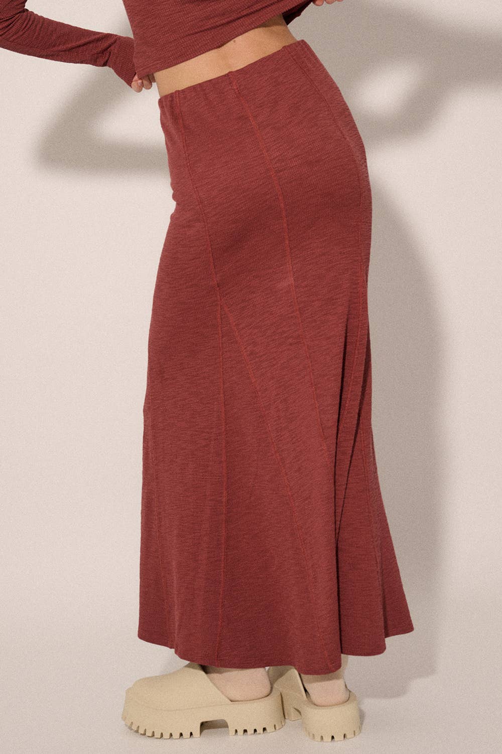 Promesa USA - Wholesale Skirt - Women's - Solid Inverted Seam Flared Maxi Skirt5