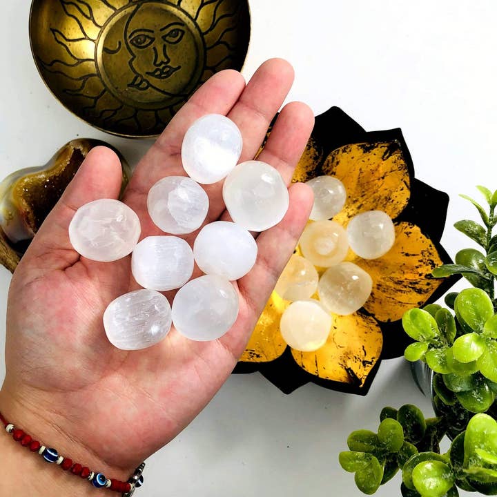 Rock Paradise - Wholesale Spiritual Stone/Crystal - Crystal Selenite Tumbled Freeform - 1/2 Lb - Medium Size