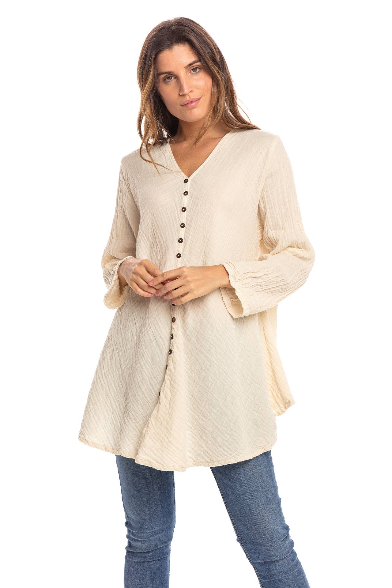 Nusantara Inc. - Wholesale Blouse - Women's - Thai Cotton Button Front Top-0482713