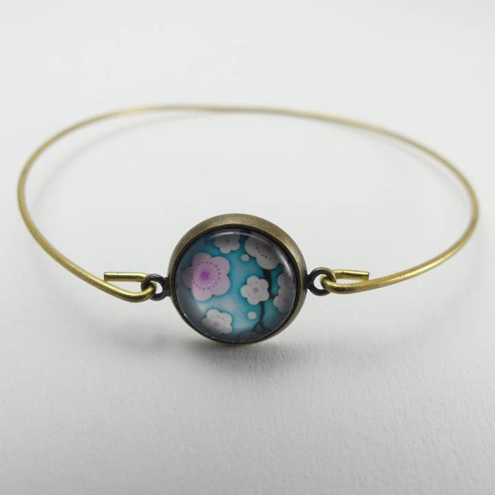 Bronze bracelet Sakura green background for wholesale by YuuBiJou