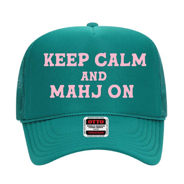 Keep Calm and Mahj On Trucker Hat Teal for wholesale by Palisades Gift Shop