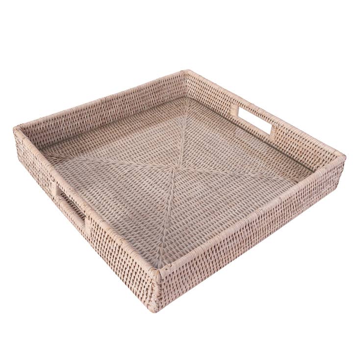 Artifacts Trading Company - Wholesale Serving Tray - Artifacts Rattanâ„¢ Square Serving Ottoman Tray Glass Insert