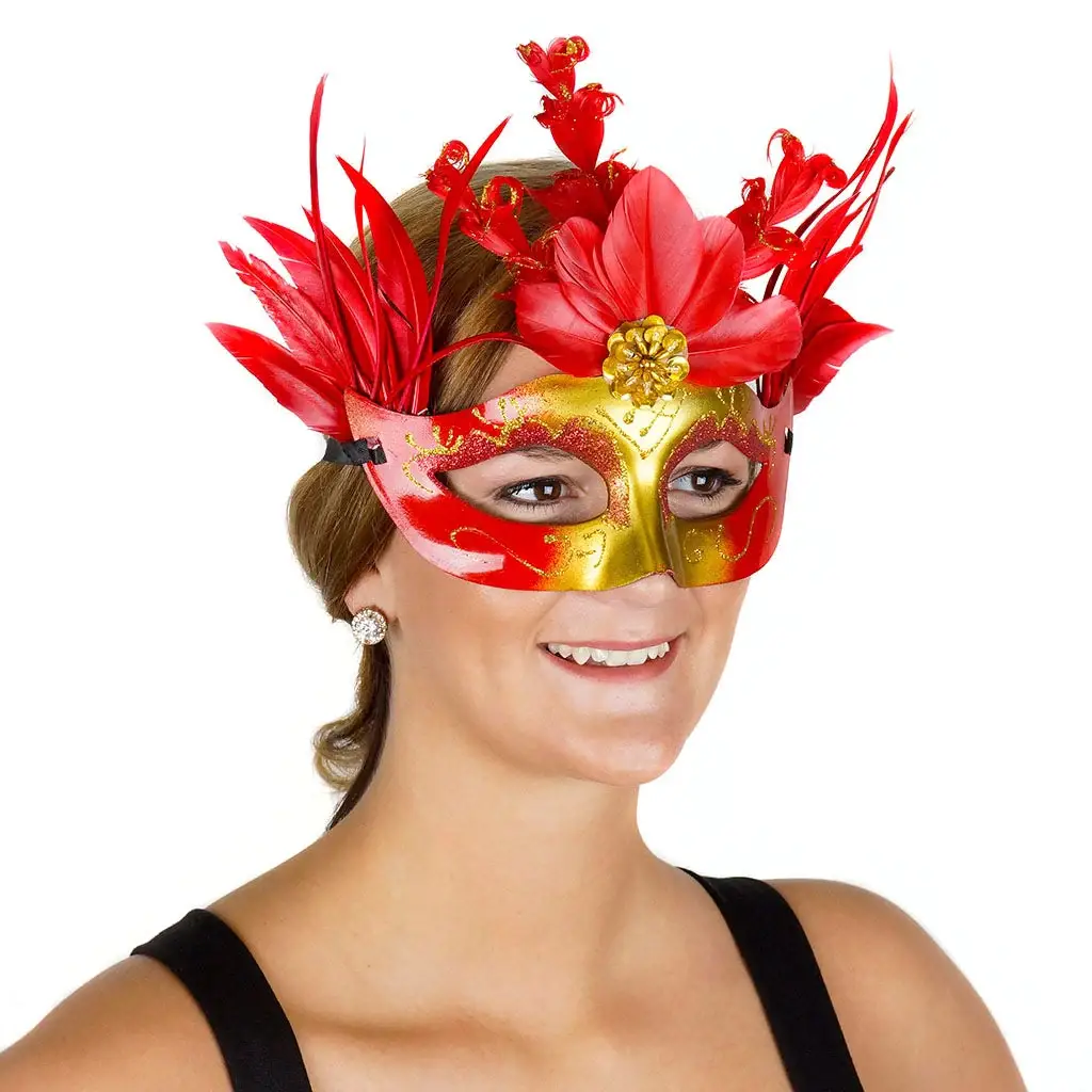 Zucker Feather Products - Wholesale Costume - Women's - Goose Feather Mask Red3