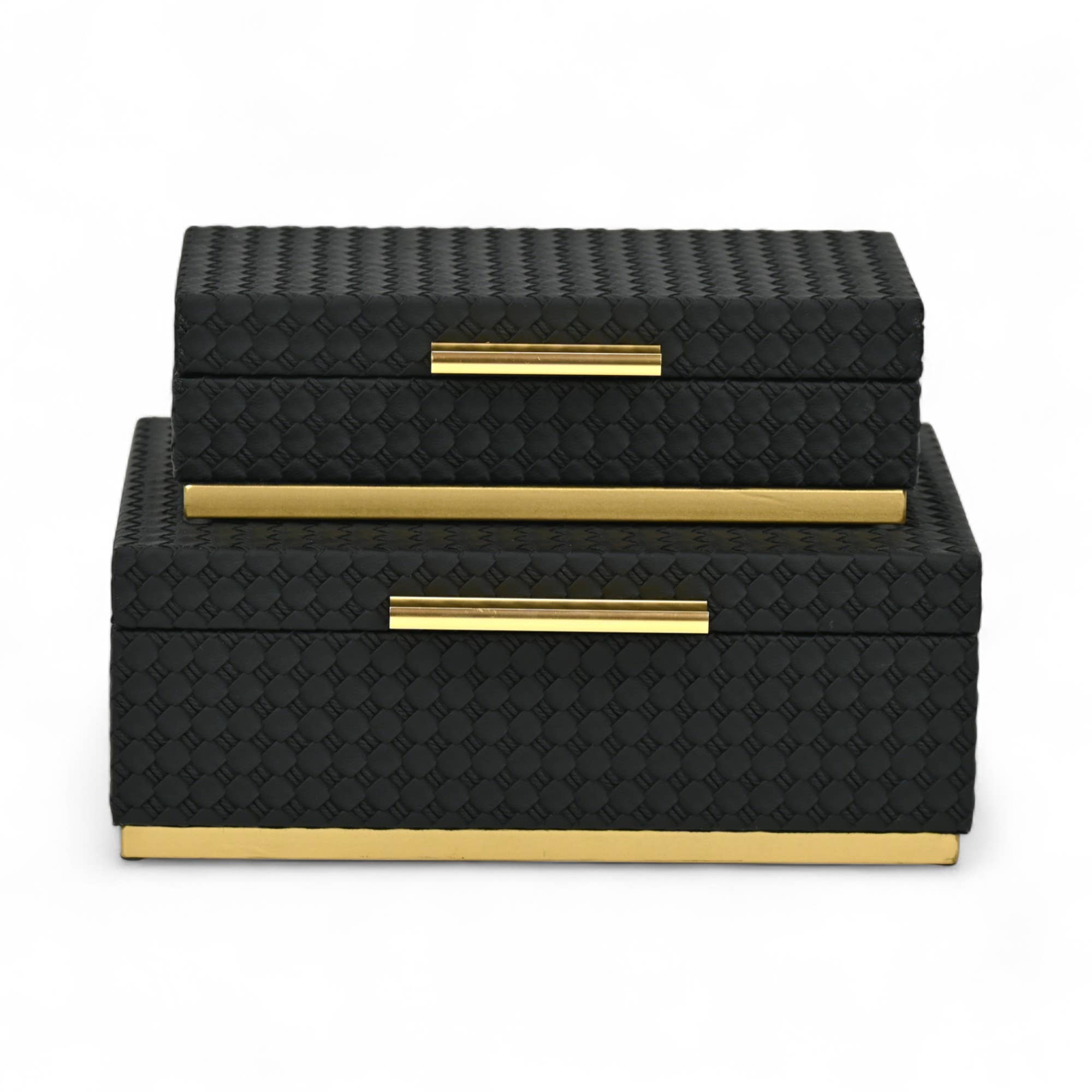 Cheungs Home Decor - Wholesale Decorative Box - Double Weave Pattern Rectangle Box Set with Gold Hardware1