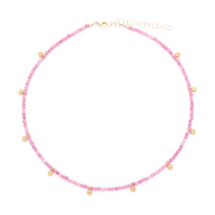 Collana con tormalina rosa e fiori d'oro per la vendita all'ingrosso da parte di gold & gray