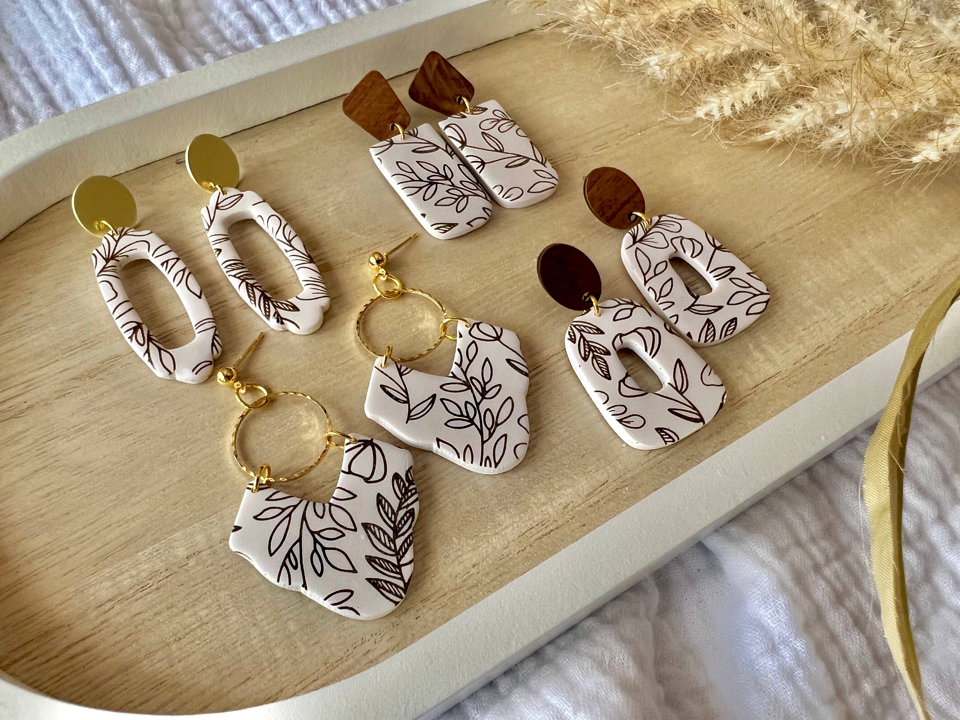 SeizeTheClayJewelry - Wholesale Dangle Earrings - Brown Floral Clay Earrings, Vine Clay Earrings4