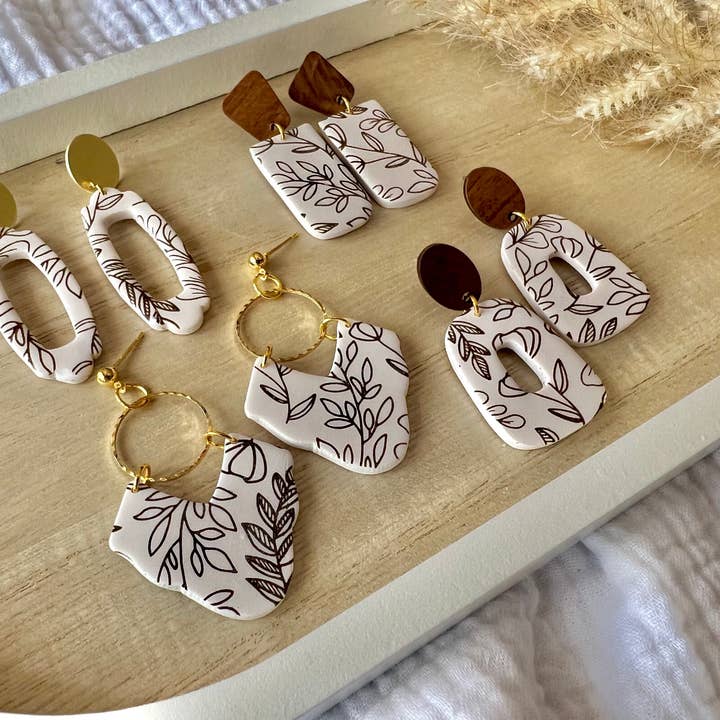 SeizeTheClayJewelry - Wholesale Dangle Earrings - Brown Floral Clay Earrings, Vine Clay Earrings4