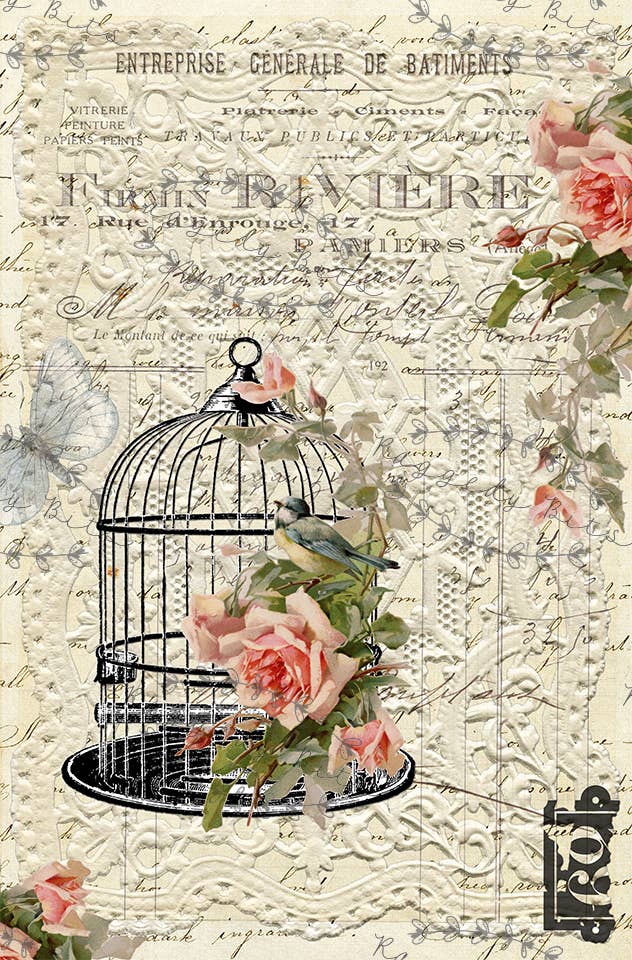 Raggedy Bits - Wholesale Craft Supplies - Vintage Rose Birdcage- Raggedy Bits Decoupage Paper0