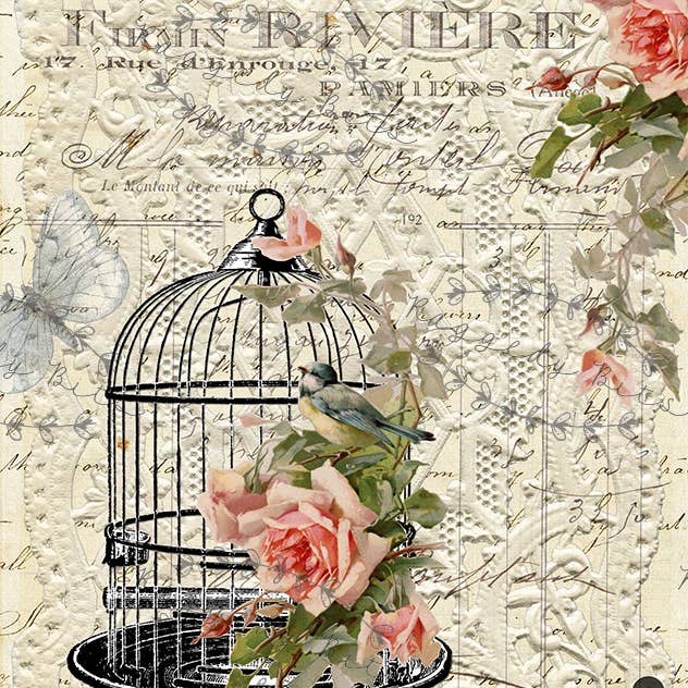 Raggedy Bits - Wholesale Craft Supplies - Vintage Rose Birdcage- Raggedy Bits Decoupage Paper