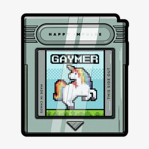 Gaymer – Retro Game Cartridge LGBTQ Vinyl Sticker – 2in for wholesale by Happy Impulse