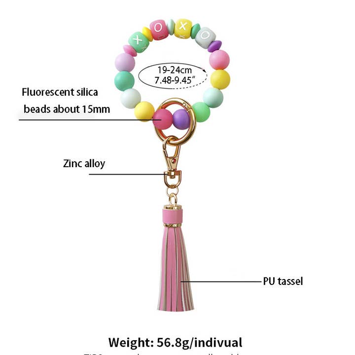 MUWATI - Wholesale Keychain Bracelet - Fluorescent Silicone Bead Bracelet Keychain