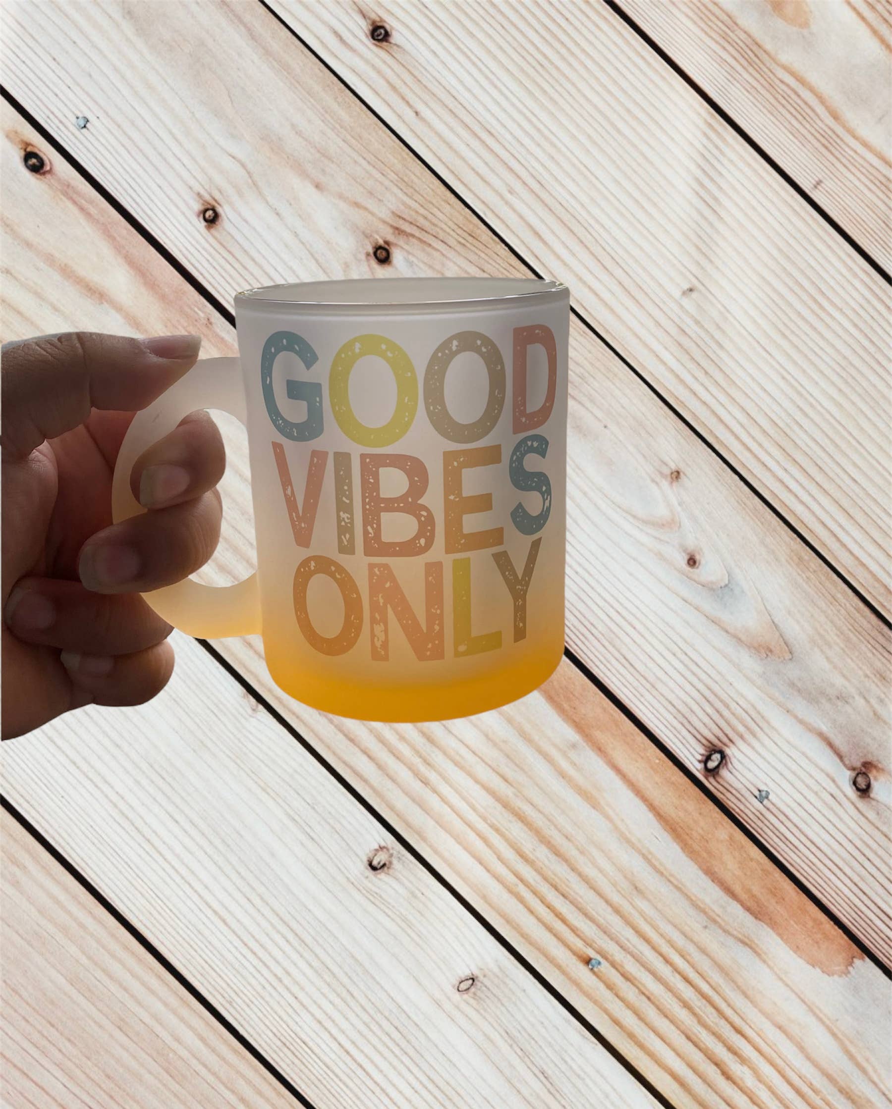 D2JCrafts - Wholesale Coffee Mug - Good Vibes Only Frosted Ombré Yellow Coffee Mug2