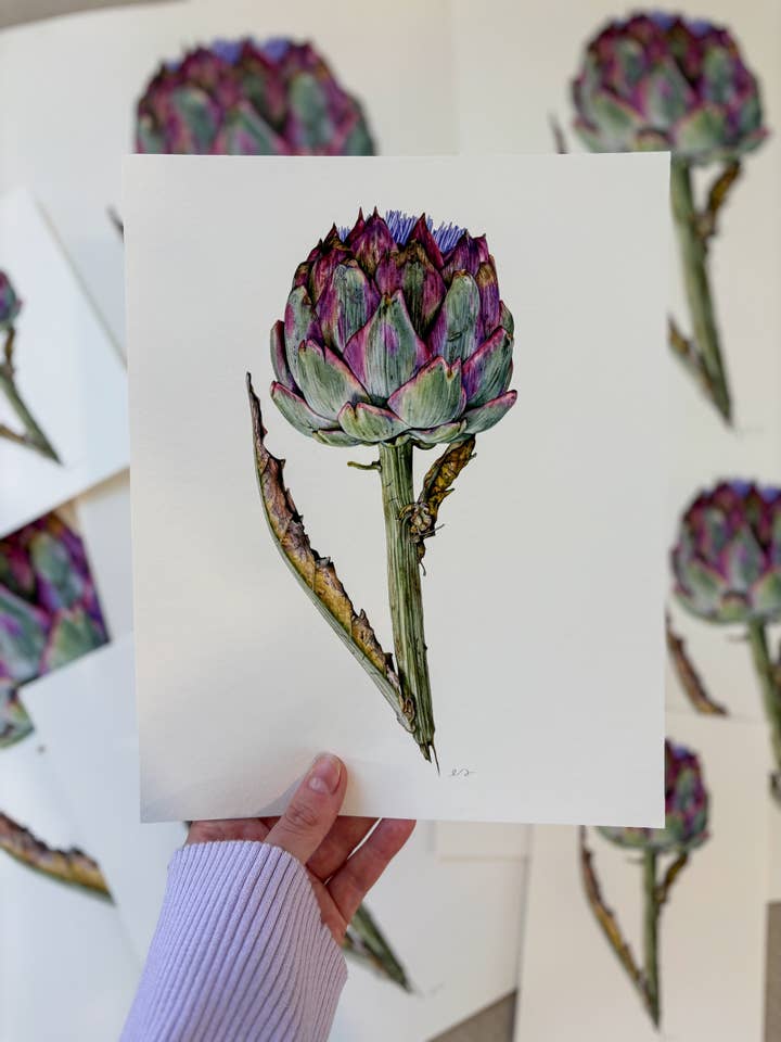 Artichoke - Farmers Market Watercolor Series - Kitchen Art for wholesale by Art by Emma Lian