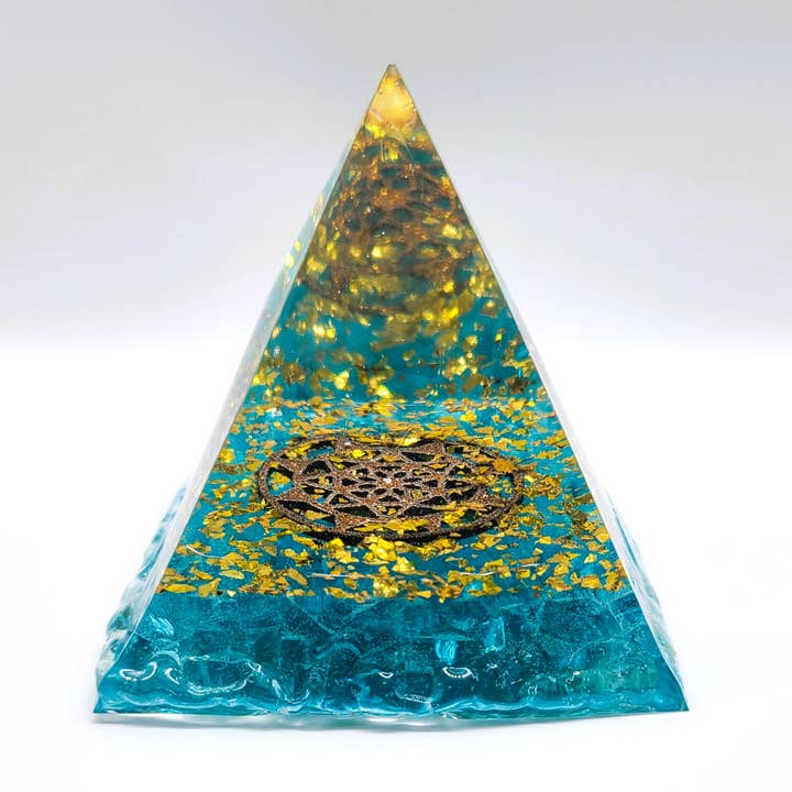 Slightly Askew Art - Wholesale Decorative Tabletop Object - Eco-Friendly Orgonite Pyramid with Mandala Pattern3