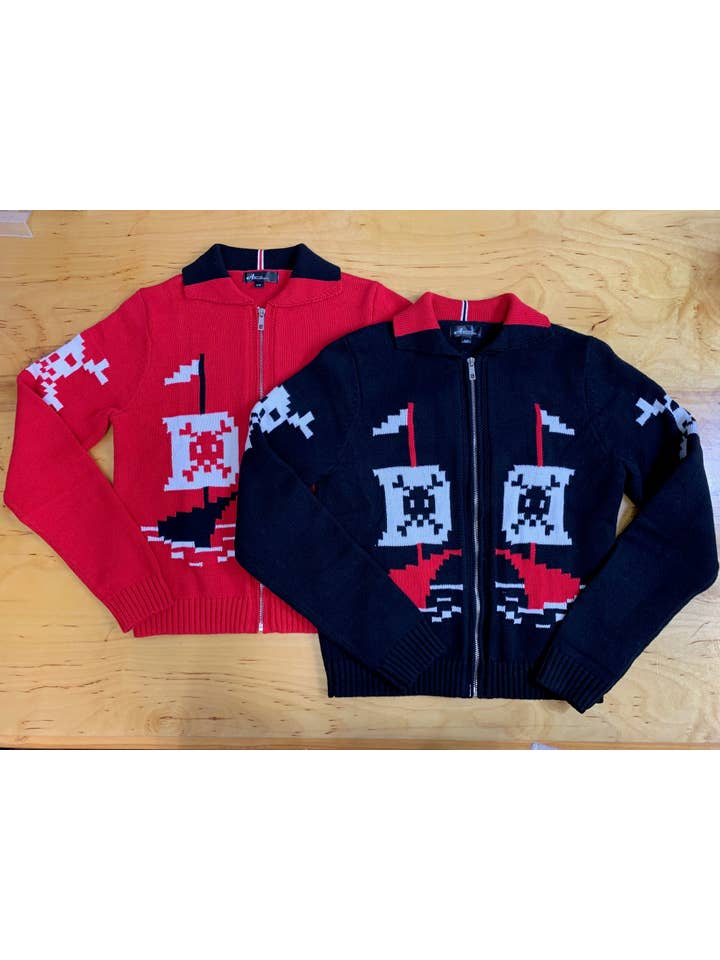 Astro Bettie – wholesale Knitted jumper – Women′s – AHOY 1950's Pirate and Skulls Sweater-Red
