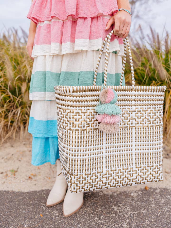 Preppy Tile Gold & White Citron Tote for wholesale by Squeeze De Citron