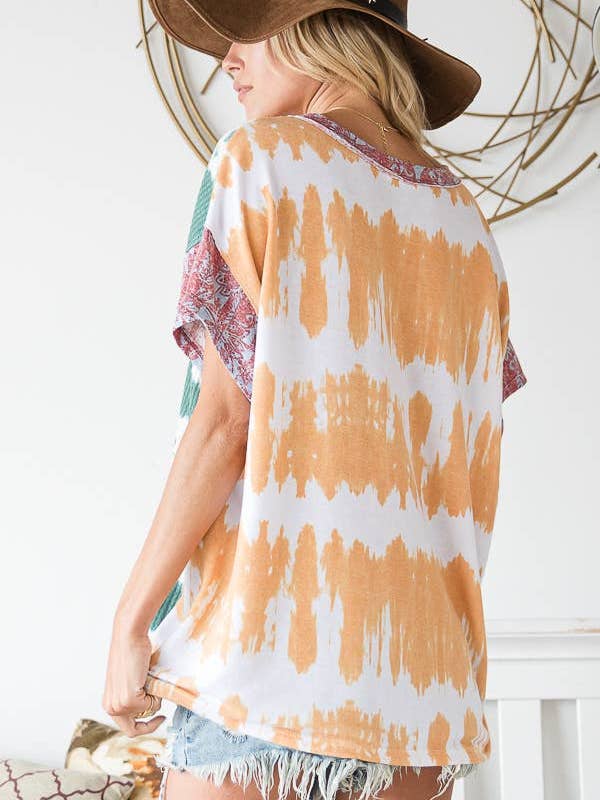 VERDE MULTI T1436 SALDI OUTLET Top a Stampa Tie Dye con Dettaglio a Contrasto in vendita all'ingrosso su Faire3