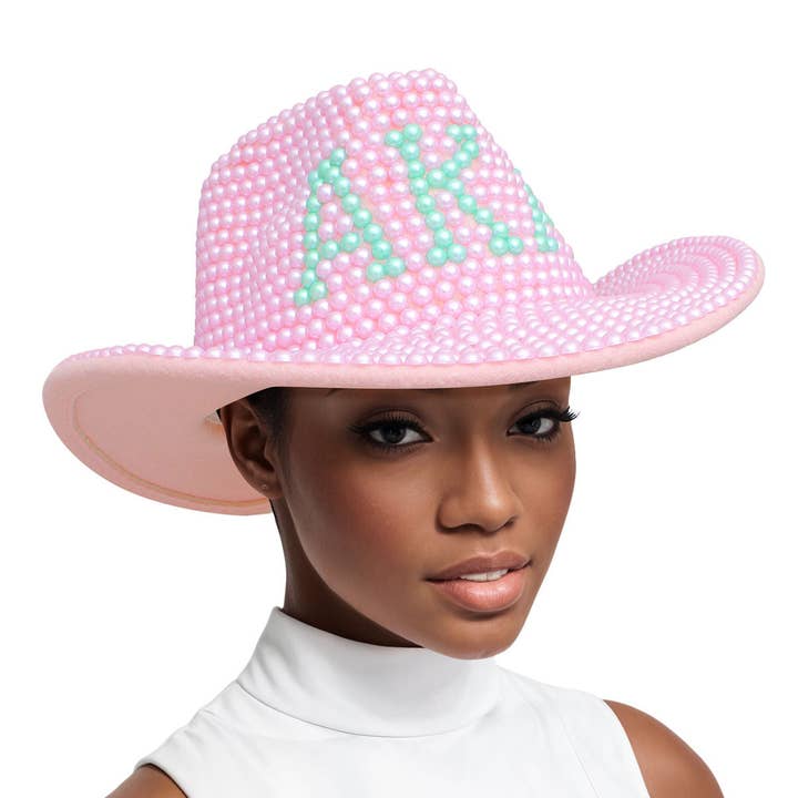 AKA Sorority Pink and Green Pearl Fedora Hat Women for wholesale by PinktownUSA