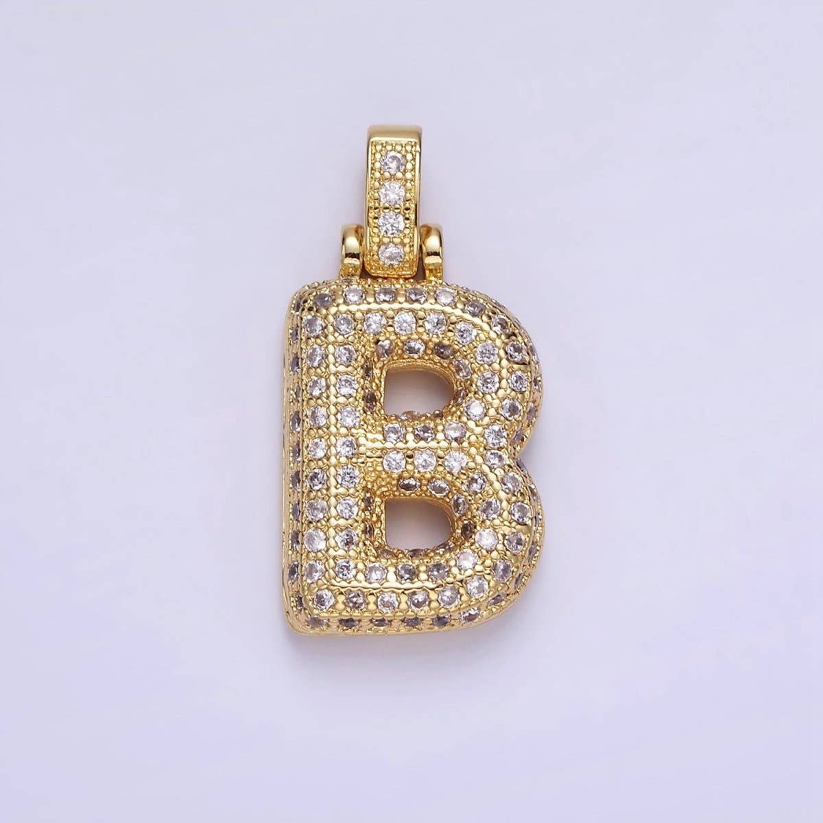 Aim Eternal - Wholesale Individual Charm/Pendant - 14K Gold Filled 20mm Micro Paved Balloon Bubble Initial Letter Pendant | A1197-A12091