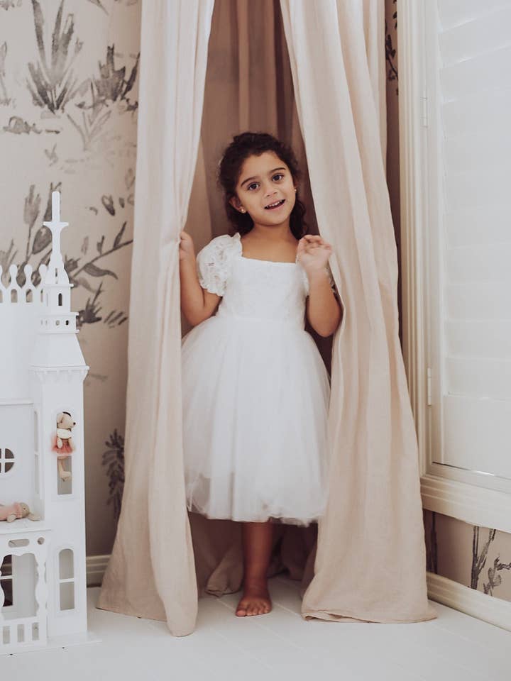 A Little Lacey - Wholesale Dress - Kids - Callista Puff Sleeve White Dress