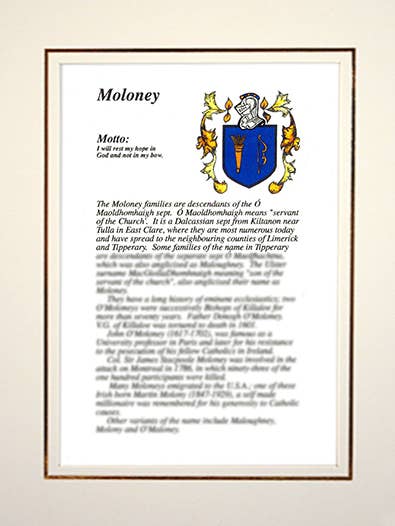 Moloney pour la vente par Family Histories