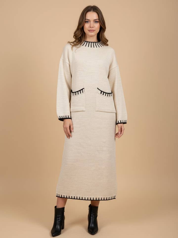 W-020 Oversized Knitted Dress with Front Pockets for wholesale by FAME GREECE