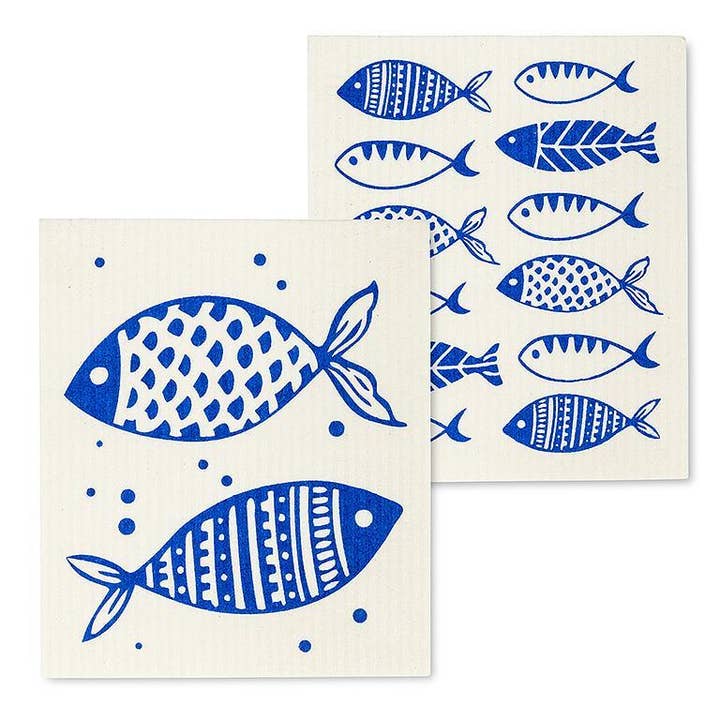 S/2 Blue Fish Dishcloths-6.5x8"L for wholesale by Abbott