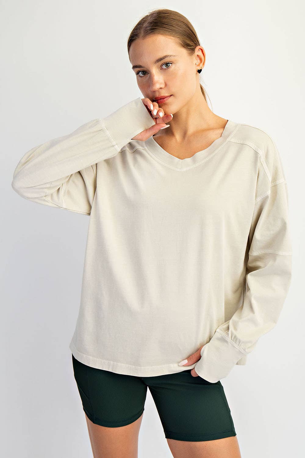 Rae Mode - Wholesale Lounge Top - Women's - PIGMENT WASHED COTTON V-NECK TOP12