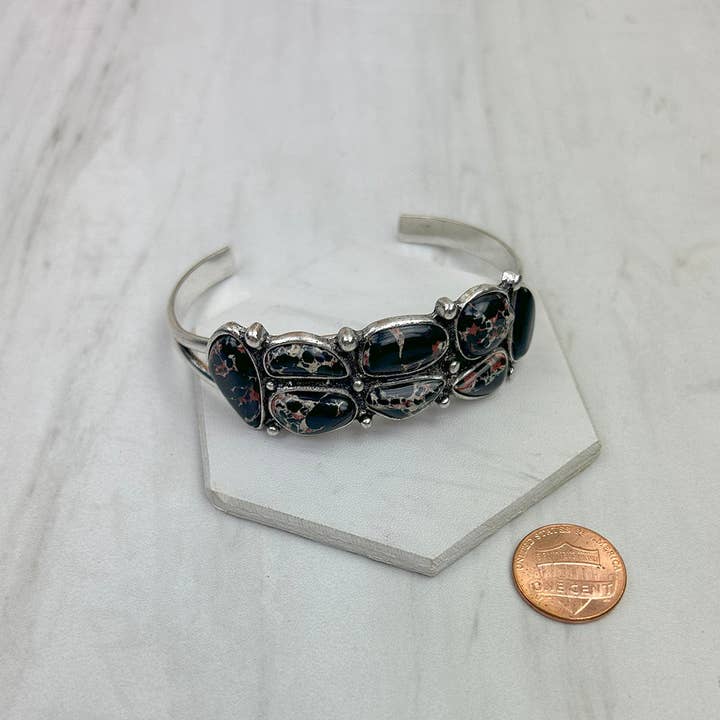 BR241130-01-SVART Silvermetall med svart stenarmband för wholesale av Western Elite Jewelry